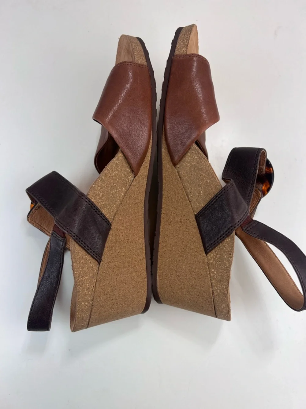 Salvia Cork Wedge Sandals Size 42 Brown Tortoise Shell Buckle Chunky